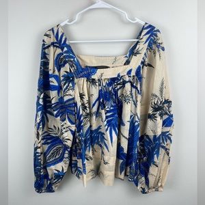 Banana Republic Blue Tropical Print Canvas Balloon Top Size Small